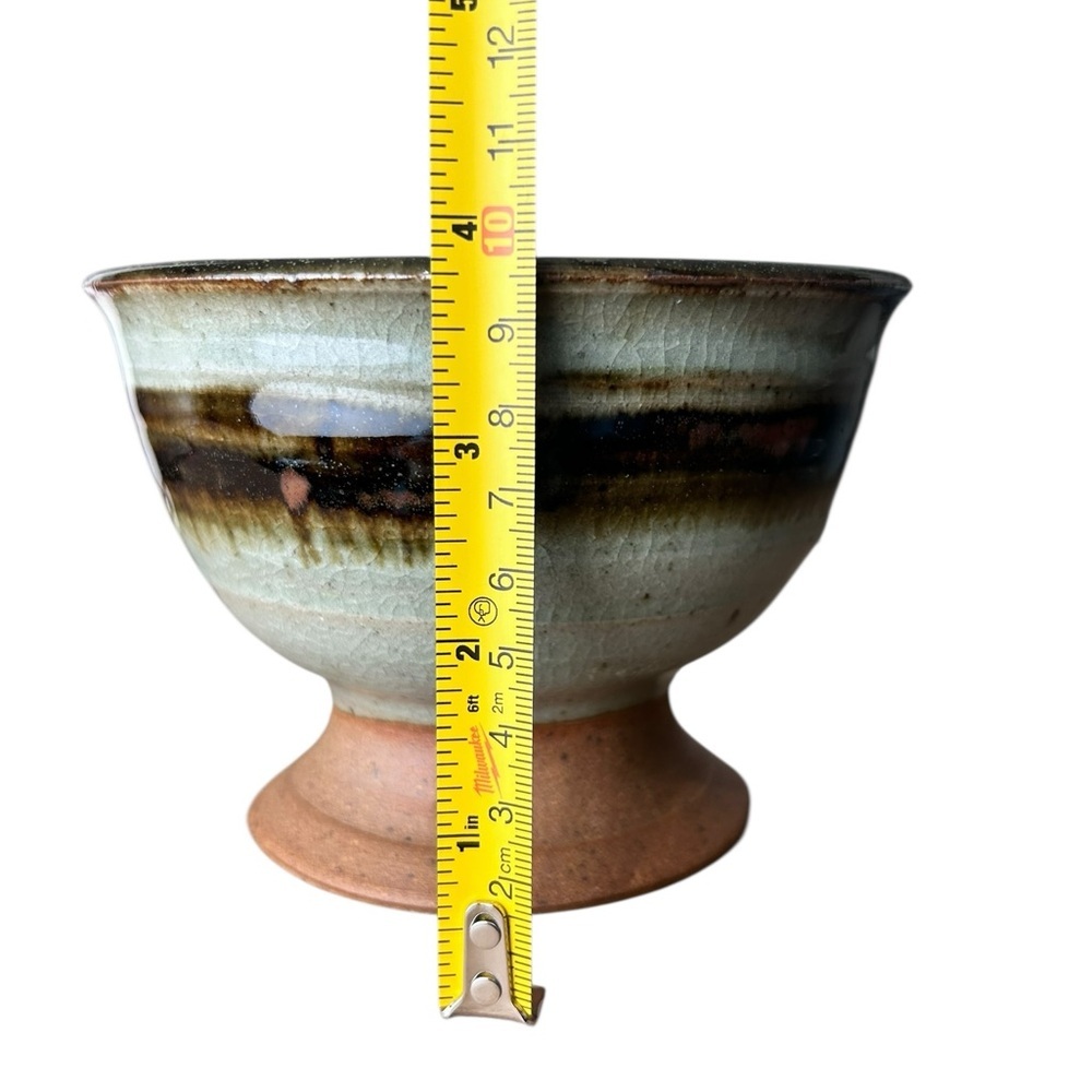Handcrafted artisan pottery footed bowl, glazed earthy tones Cottagecore Scandi - Picture 7 of 8
